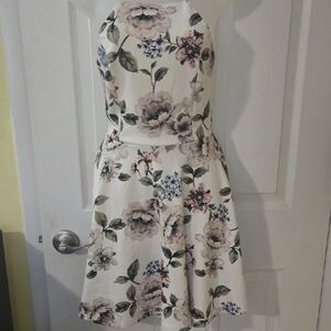 Trac Floral White And Pink Mini Dress With Lace